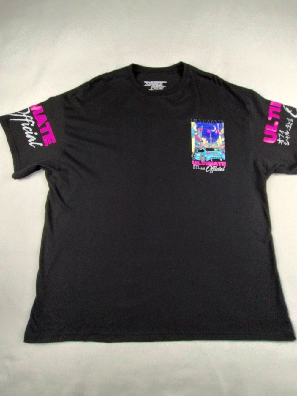 Men's Black Graphic Short Sleeve Tee with Neon Chest Print